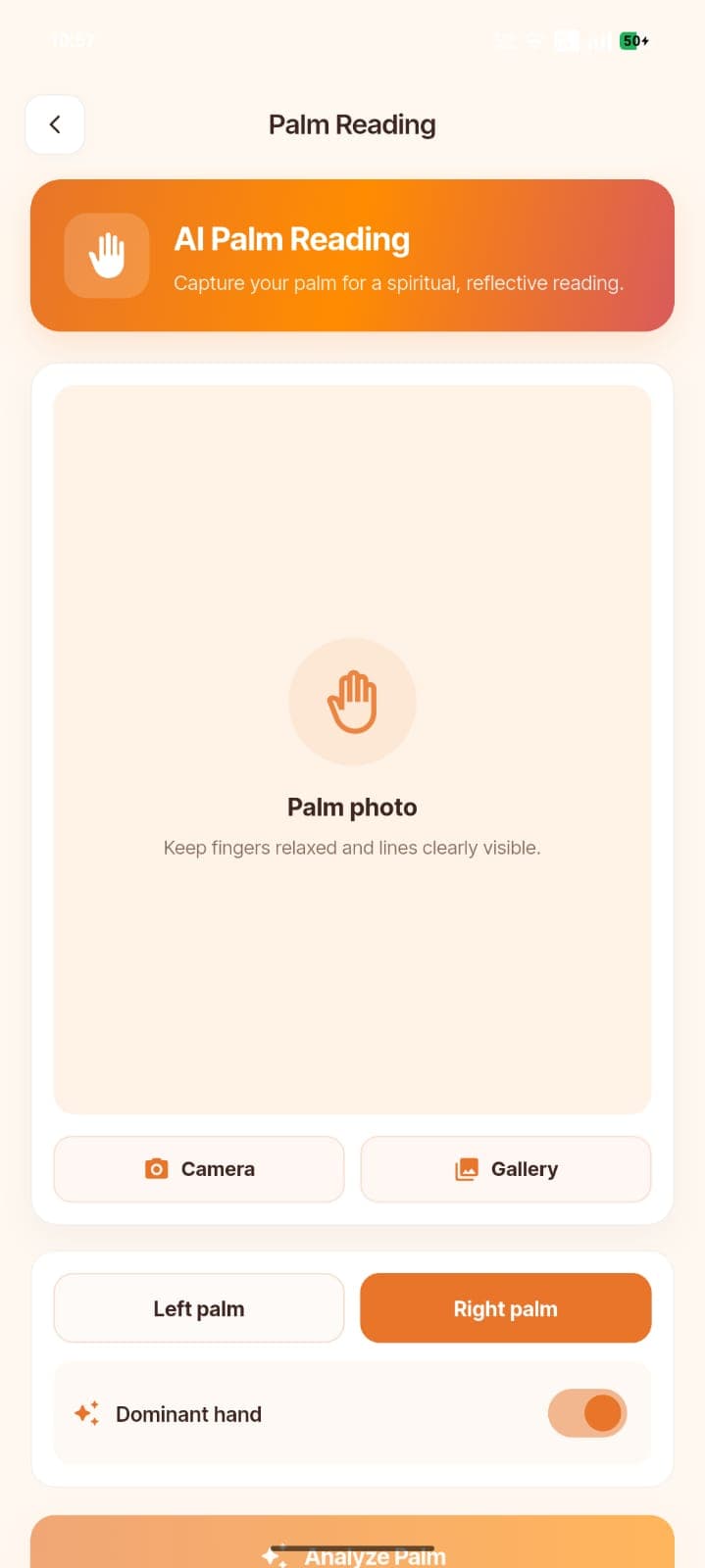 Palm reading screen